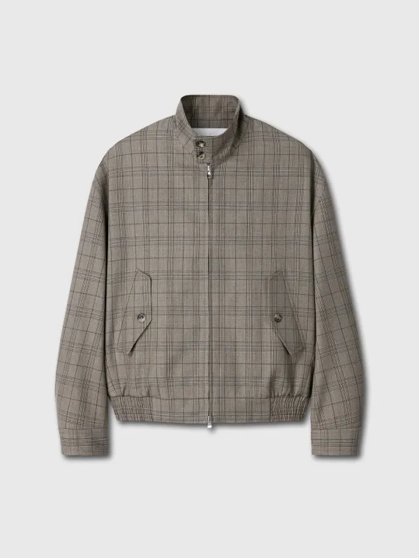 CHECKED WOOL HARRINGTON JACKET_ BEIGE CHECK