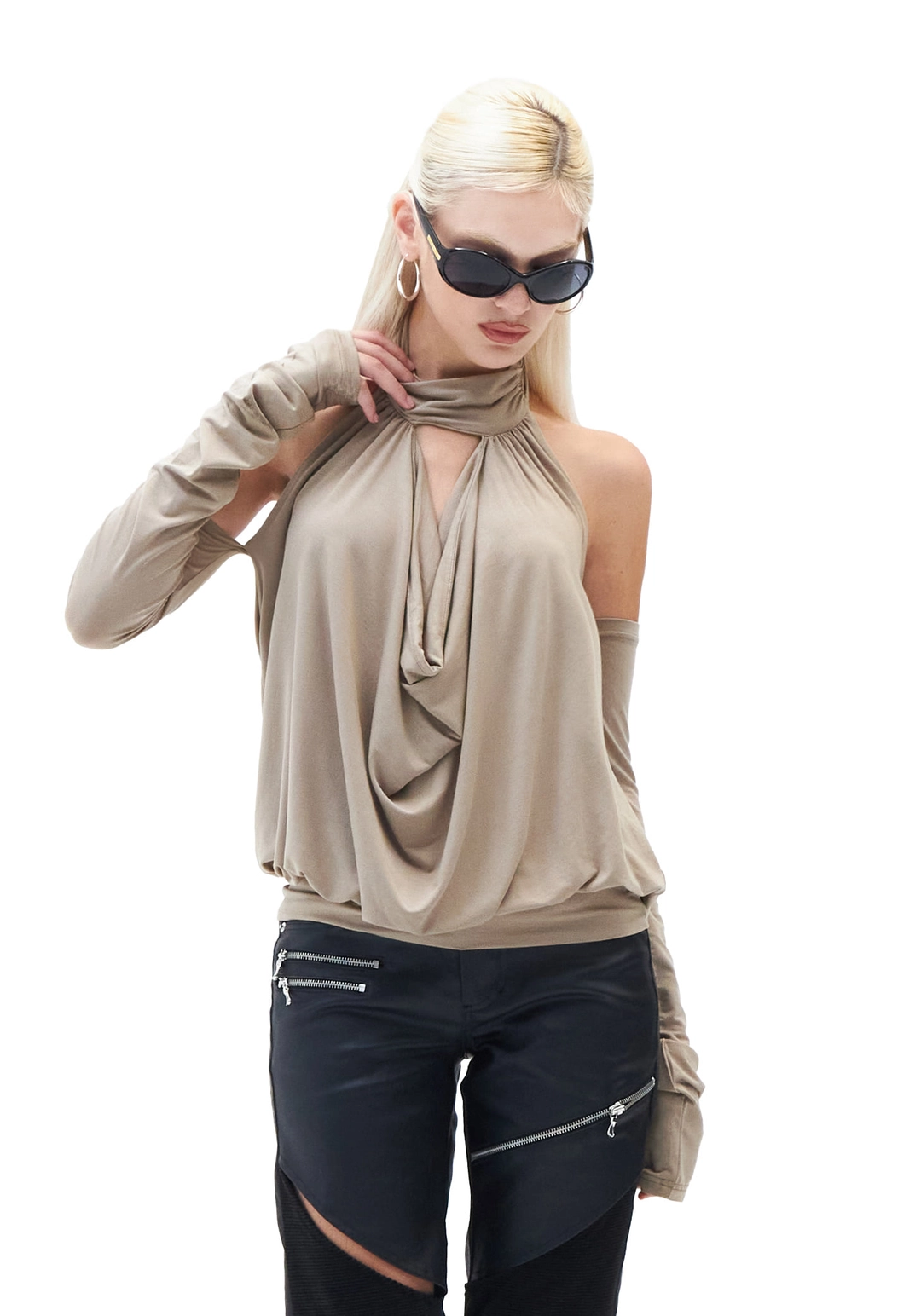 힐다 Draped Mock Neck Top [Taupe] 상품 이미지 1