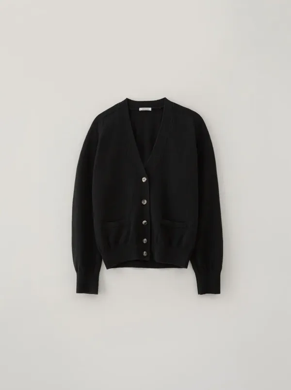 WOOL V NECK CARDIGAN_BLACK