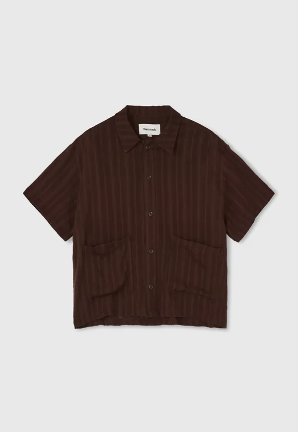 Cotton Linen Textured Stripe Shirt_ Brown