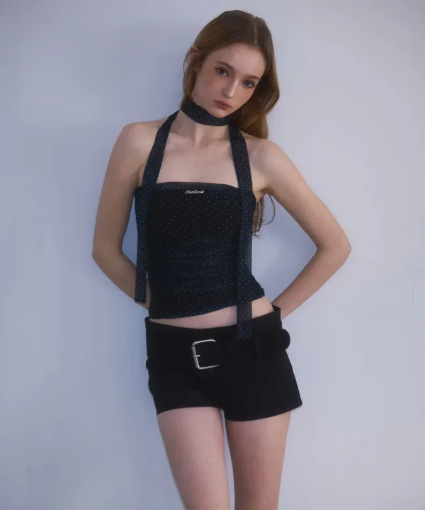 Mesh Dot Tie Top [Black]