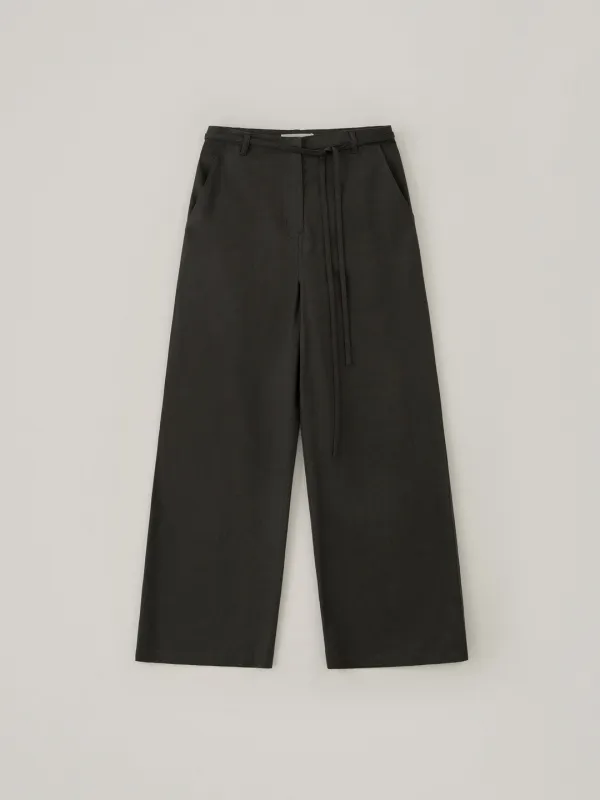 Linen Wide Strap Pants - Dark Brown
