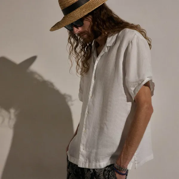 Lightweight Linen Short Sleeve Shirt - White