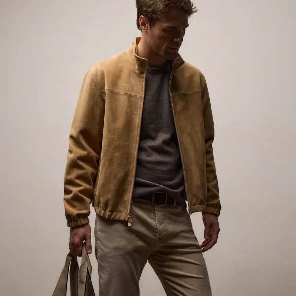 Suede Bomber Jacket - Sand