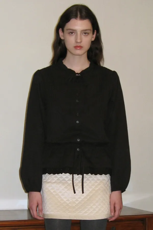 Pintuck Ribbon Blouse (Black)