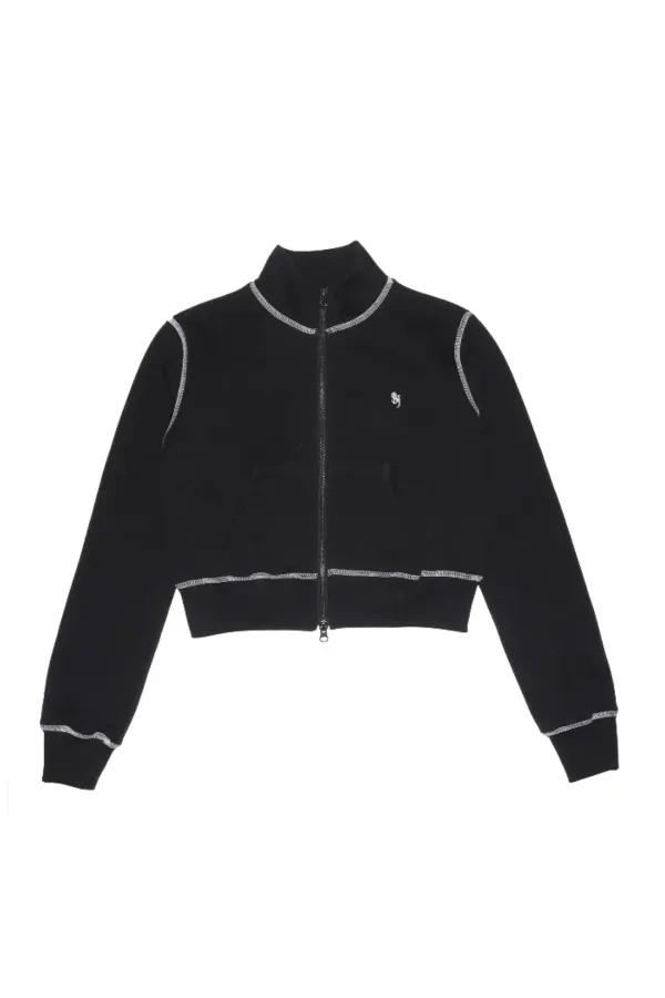 STITCH HIGHNECK CROP ZIP UP BLACK
