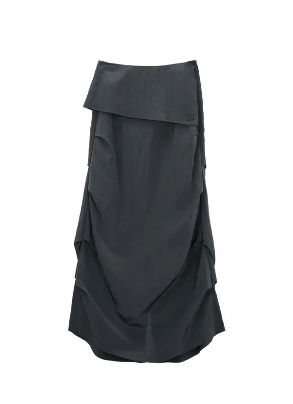 Featherlight Pintuck Skirt [ Khaki Gray ]