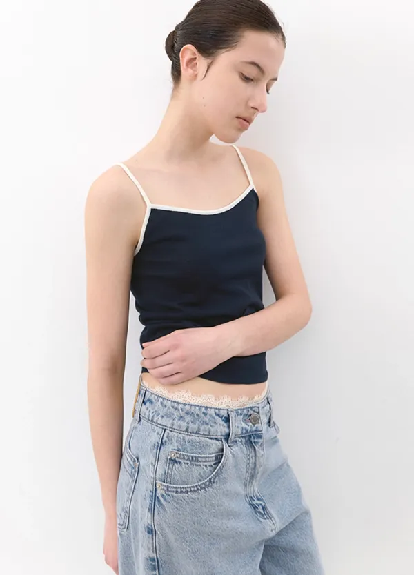 (T-7261)COLOR POINT SLEEVELESS KNIT TOP