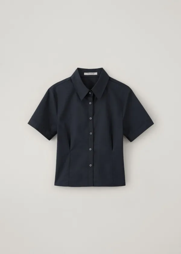 [3rd-reorder] Vern waist tucked half shirt (navy)