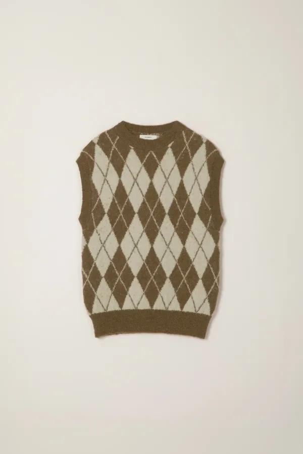 BRUSH ARGYLLE KNIT VEST_BEIGE