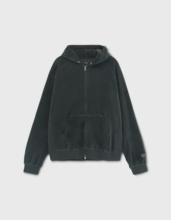 VELOUR ZIP-UP HOODIE / Charcoal