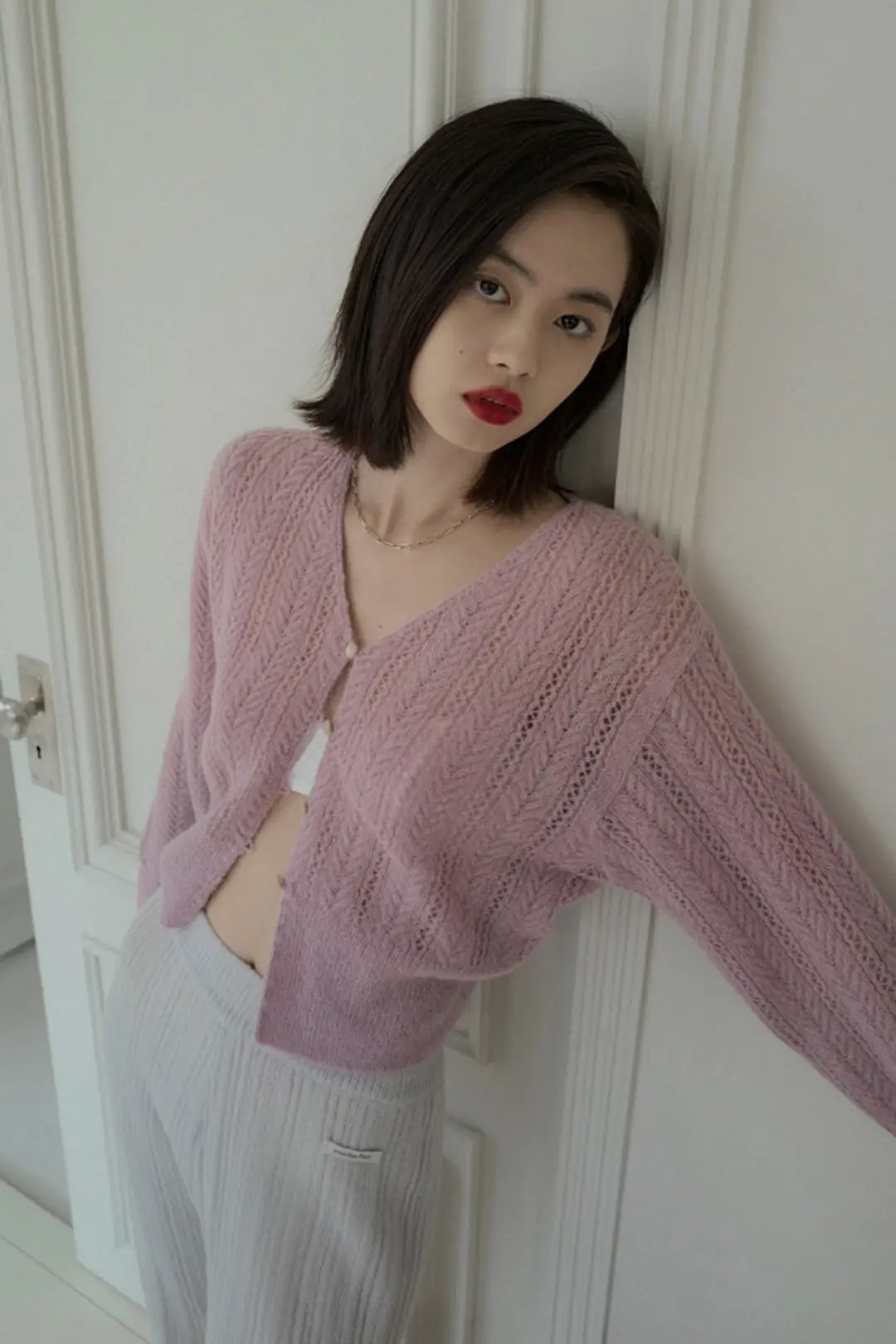 오버듀플레어 ALPACA VINTAGE CARDIGAN_LAVENDER PINK 상품 이미지 2