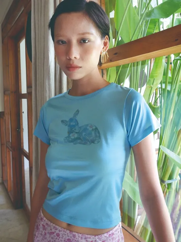 BAMBI HALF SLEEVE CROP T-SHIRT_BLUE