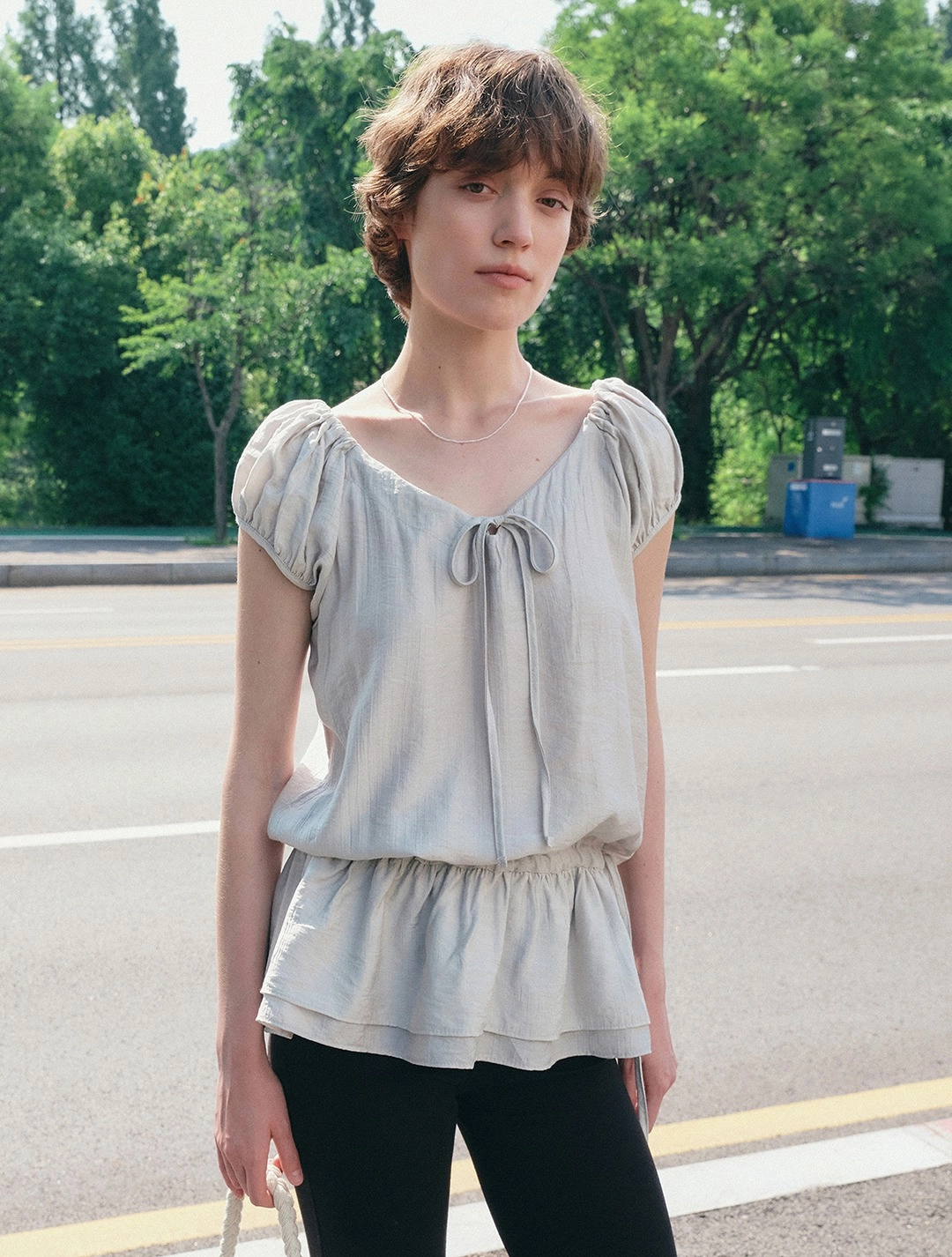 로에일 String puff frill blouse_Mint 상품 이미지 1