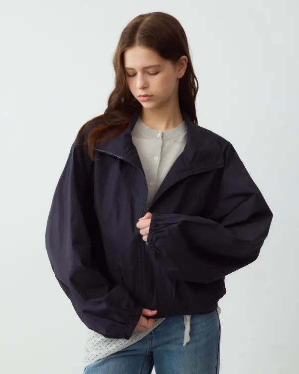 Label point pintuck blouson - navy