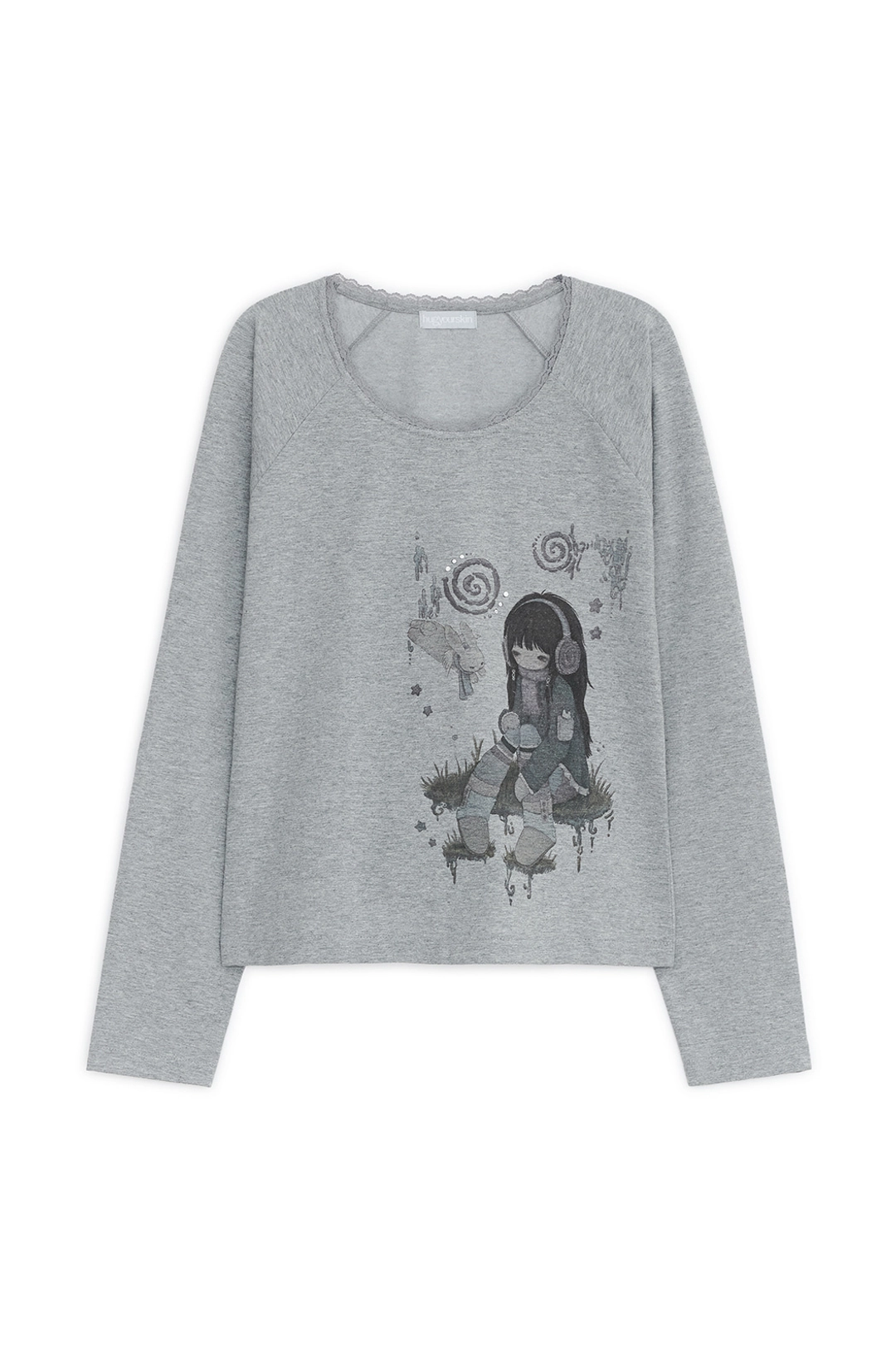 허그유어스킨 HUGYOURSKIN X Felurya printed top (Melange gray) 상품 이미지 1