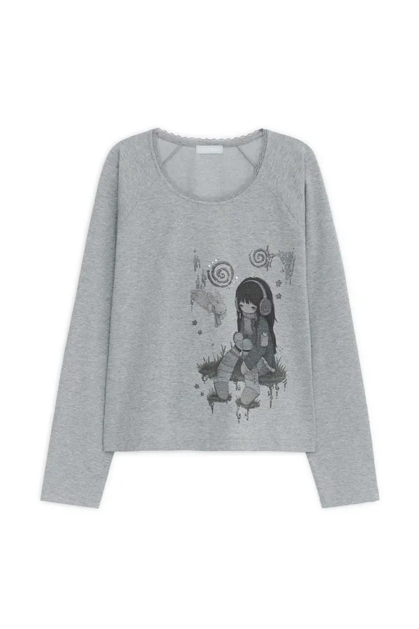 HUGYOURSKIN X Felurya printed top (Melange gray)
