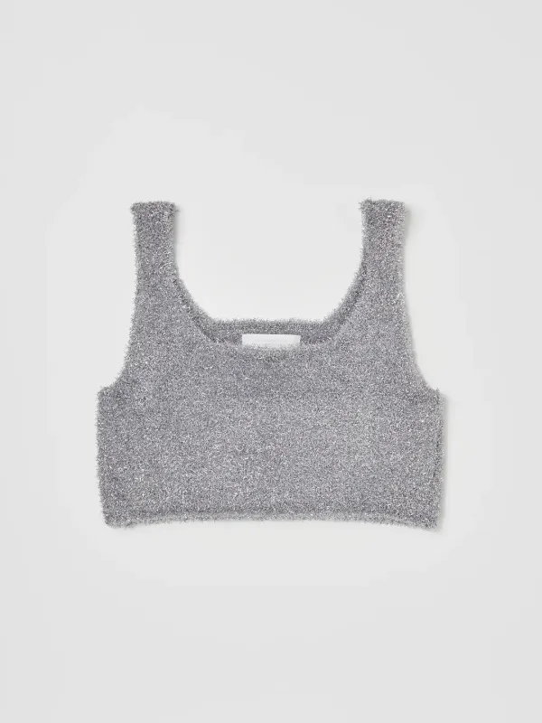 METALLIC KNIT TOP IN SILVER