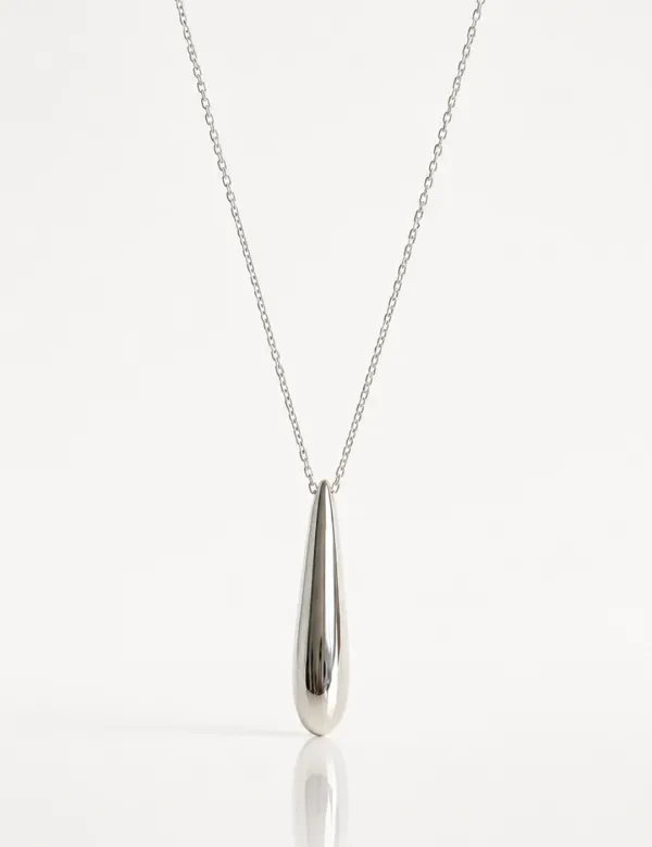 Slim Drop Long Necklace(Silver Chain)