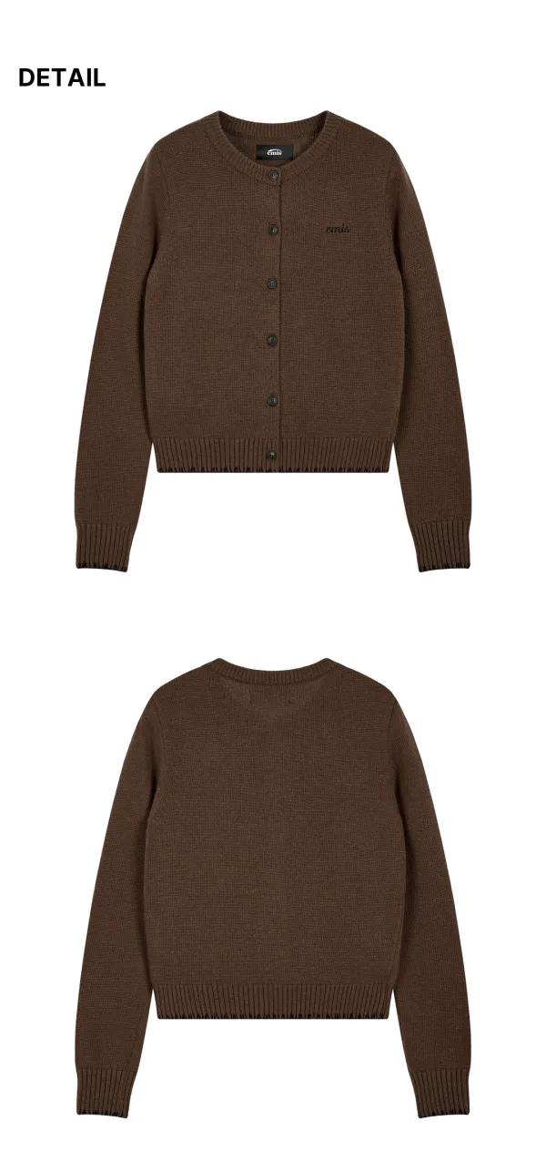 (W) BLANKET STITCH CARDIGAN-BROWN