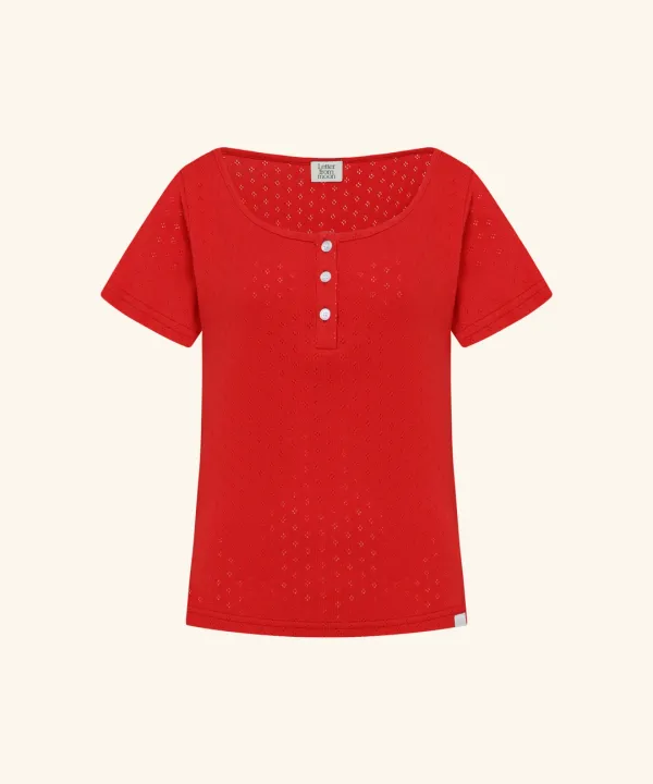Letters Button T-shirts ( Red )
