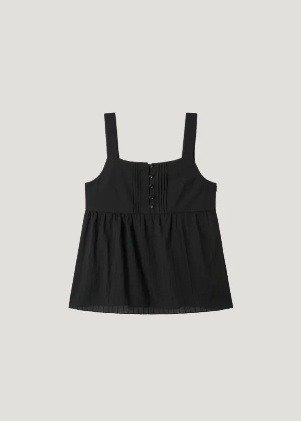 Square-Neck Pintuck Sleeveless_Black