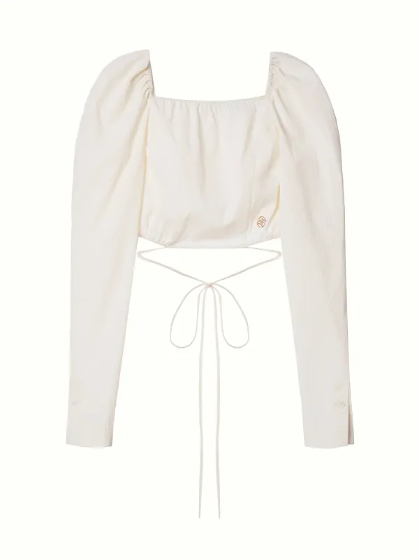 Square Neck String Blouse, Ivory
