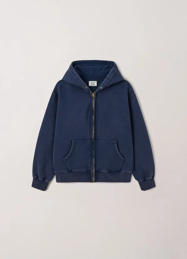 Faded Washed Hoodie Zip-up (Navy) - Kair