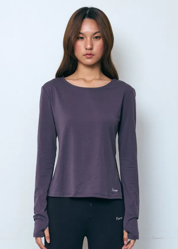 Side Slit Long Sleeve Top_Charcoal