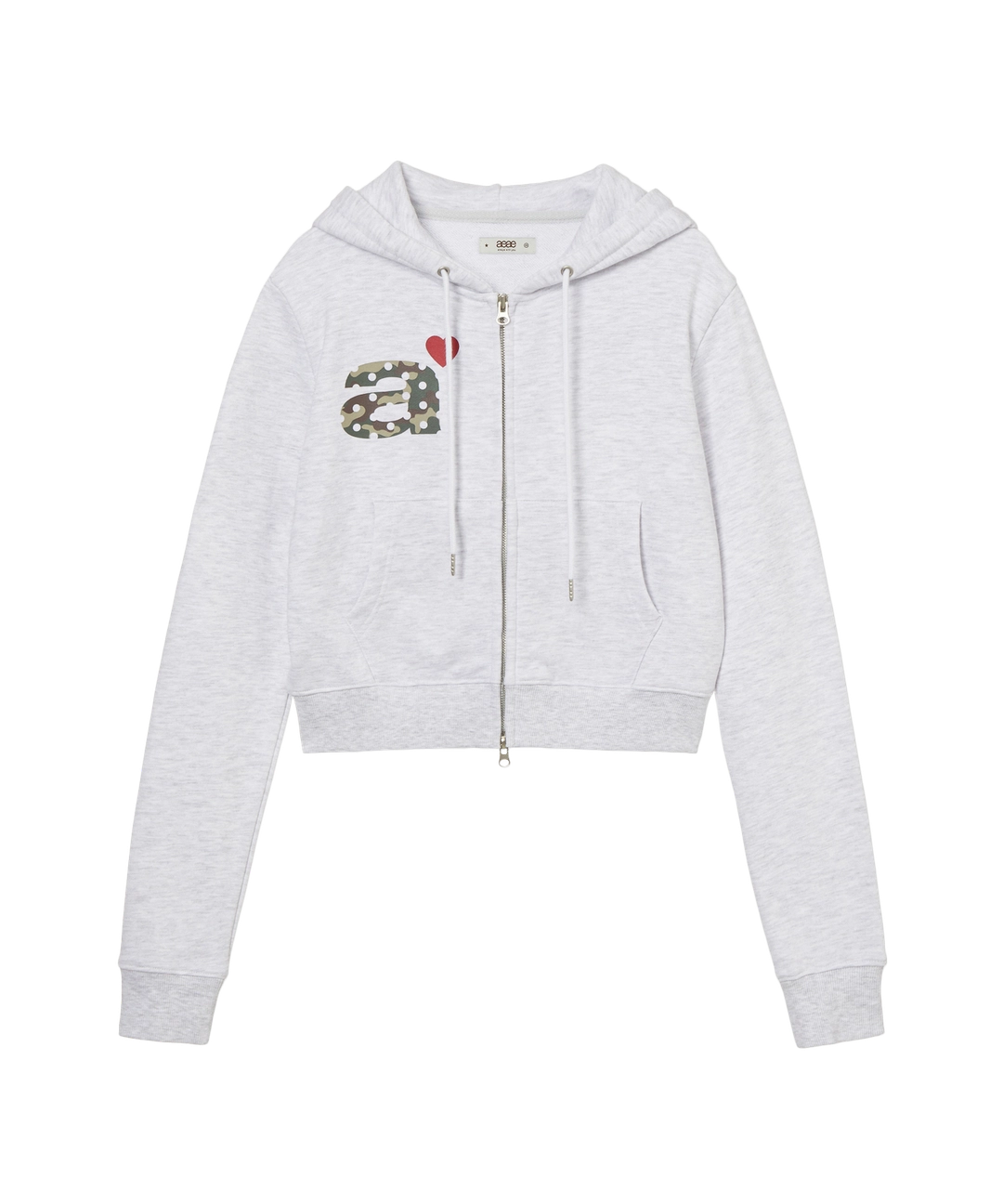 에이이에이이 DOT SMALL LETTER CROP HOOD ZIP UP [LIGHT GREY/CAMO] 상품 이미지 1