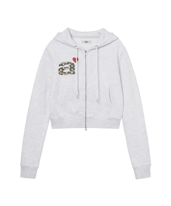 DOT SMALL LETTER CROP HOOD ZIP UP [LIGHT GREY/CAMO]