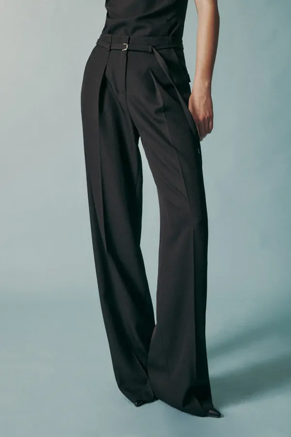 [6th] STRAIGHT LEG BELTED TROUSER BLACK