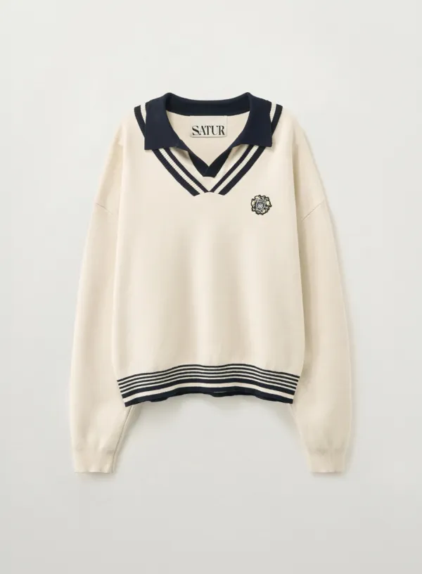 [RIIZE\'s Pick] Crest Logo Open Collar Knit - Cream