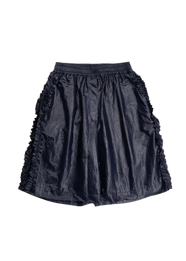 RUFFLE NYLON CULLOTTE PANTS - NAVY
