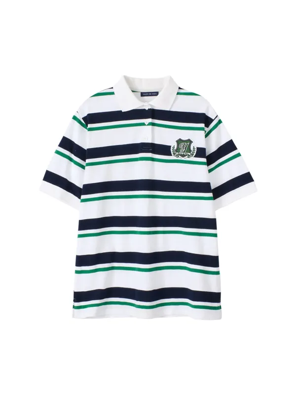Loose Fit Pique Shirt_ Green Stripe