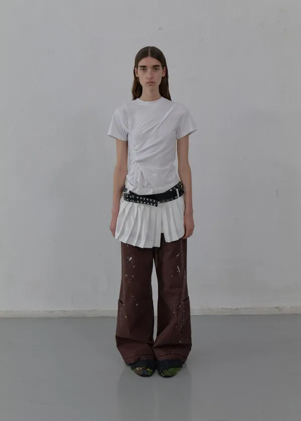 PAINT EFFECT WIDE-LEG TROUSERS (BROWN)
