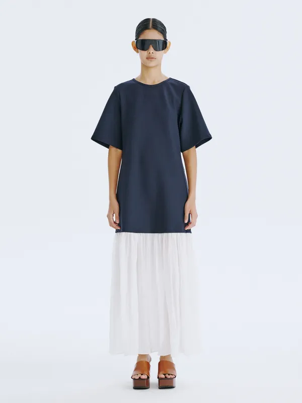 Bare Back Shirring Dress_Navy