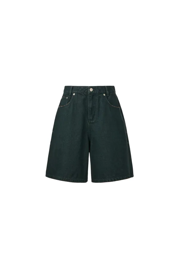 [1st REORDER] DYED BERMUDA DENIM PANTS [DARK GREEN]