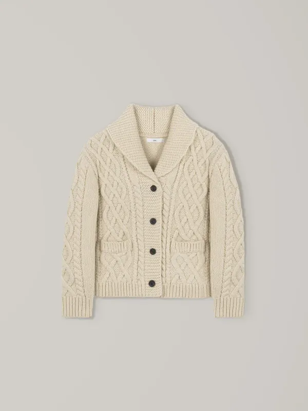 Shawl Cable Wool Sweater - Ivory