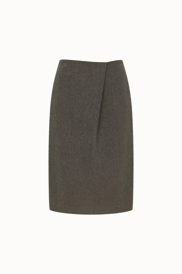 One-tuck Midi Skirt[LMBEAUSK406]-Brown