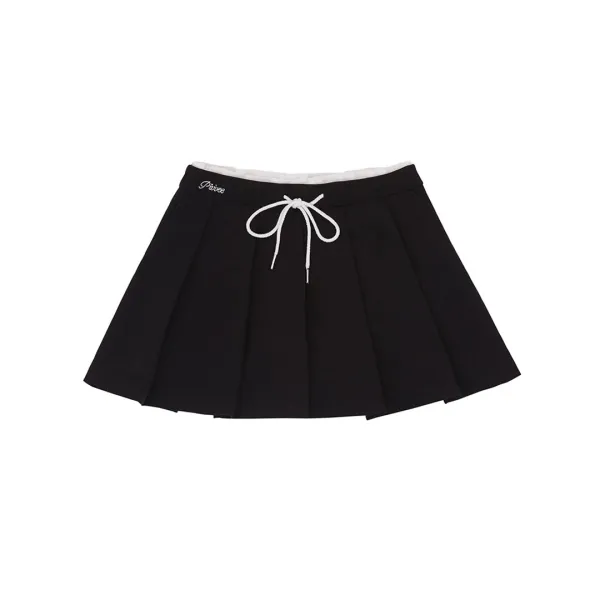 Drawstring Pleated Mini Skirt (ebony black)