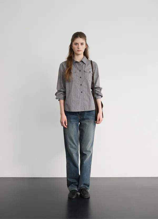 Fray Check Pocket Shirt_Grey