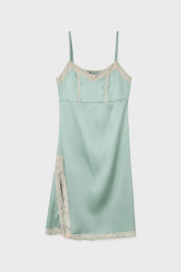 Satin Lace Ribbon Onepiece (Moss Green)