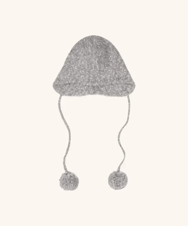 Pom Pom Dot Ear Muff Alpaca Beanie ( Grey )