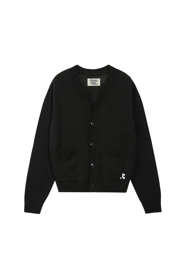 V-NECK KNIT CARDIGAN - BLACK