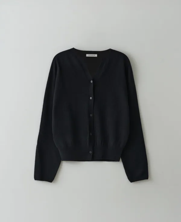 Cashmere whole garment round cardigan_BLACK