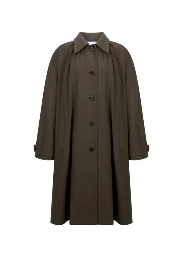 shirring coat, khaki