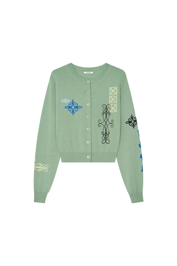 FOLK PATTERN CARDIGAN (GREEN)