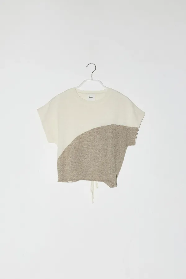 TWO TONE DRAWSTRING KNIT TOP - CREAM