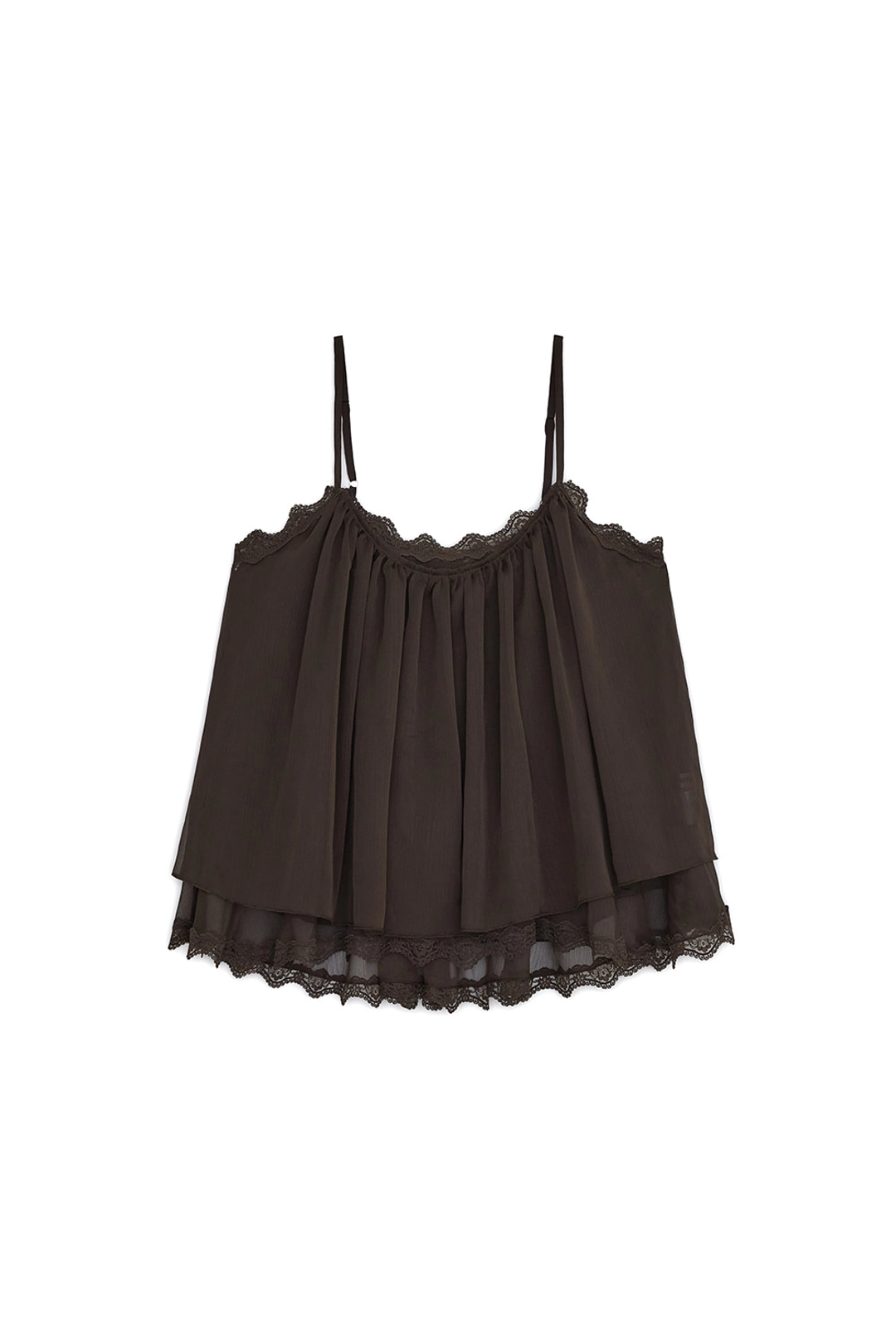 썬번프로젝트 ANGLED LACE SLEEVELESS BLOUSE, BROWN 상품 이미지 1